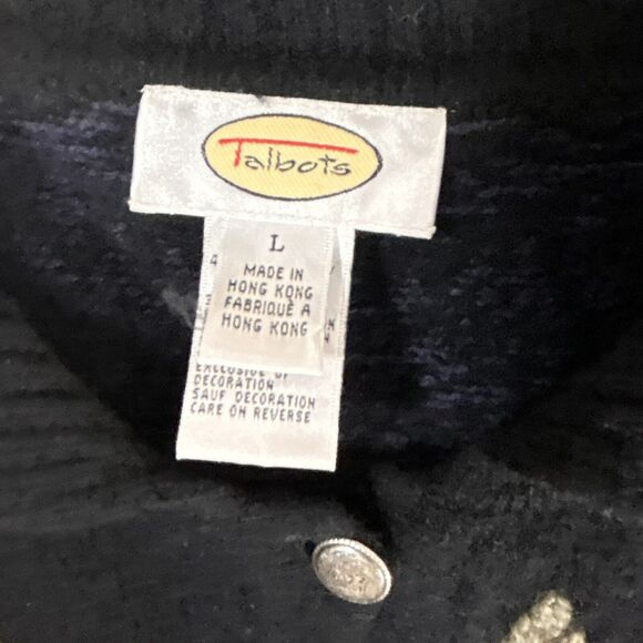 Vintage Cardigan Sweater Large Black Lambswool Silk Floral Embroidered 3D Talbot - Picture 12 of 16